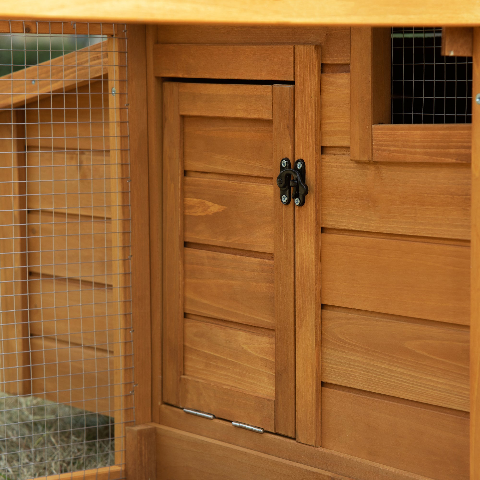 PawHut 2-Tier Chicken Coop, Wooden Hen House, Poultry Habitat Outdoor Backyard with Removable Tray, Nesting Box, Outside Run, Ramp, 71"x36"x31"