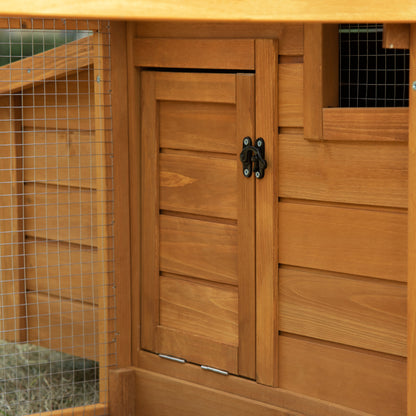 PawHut 2-Tier Chicken Coop, Wooden Hen House, Poultry Habitat Outdoor Backyard with Removable Tray, Nesting Box, Outside Run, Ramp, 71"x36"x31"