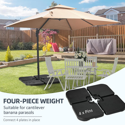 Outsunny 4PCs Cantilever Umbrella Base Weights for Offset Banana Parasol, HDPE Water or Sand Filled Patio Umbrella Weights for Cross Base Stand with Built-in Handles, Black