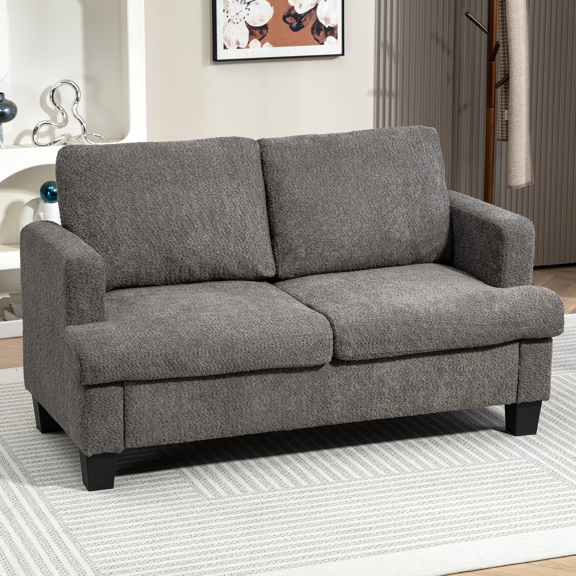 HOMCOM 54.3" Loveseat Sofa, 2 Seater Sofa with Removable Cushions, Small Couch with Solid Wood Frame for Living Room, Dark Grey