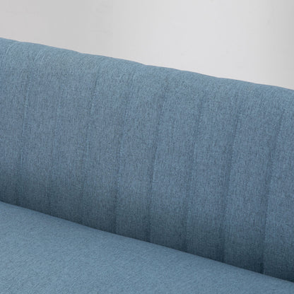 HOMCOM Modern 2 Seat Sofa for Bedroom, Upholstered Two Seater Couch with Rubber Wood Legs, Blue