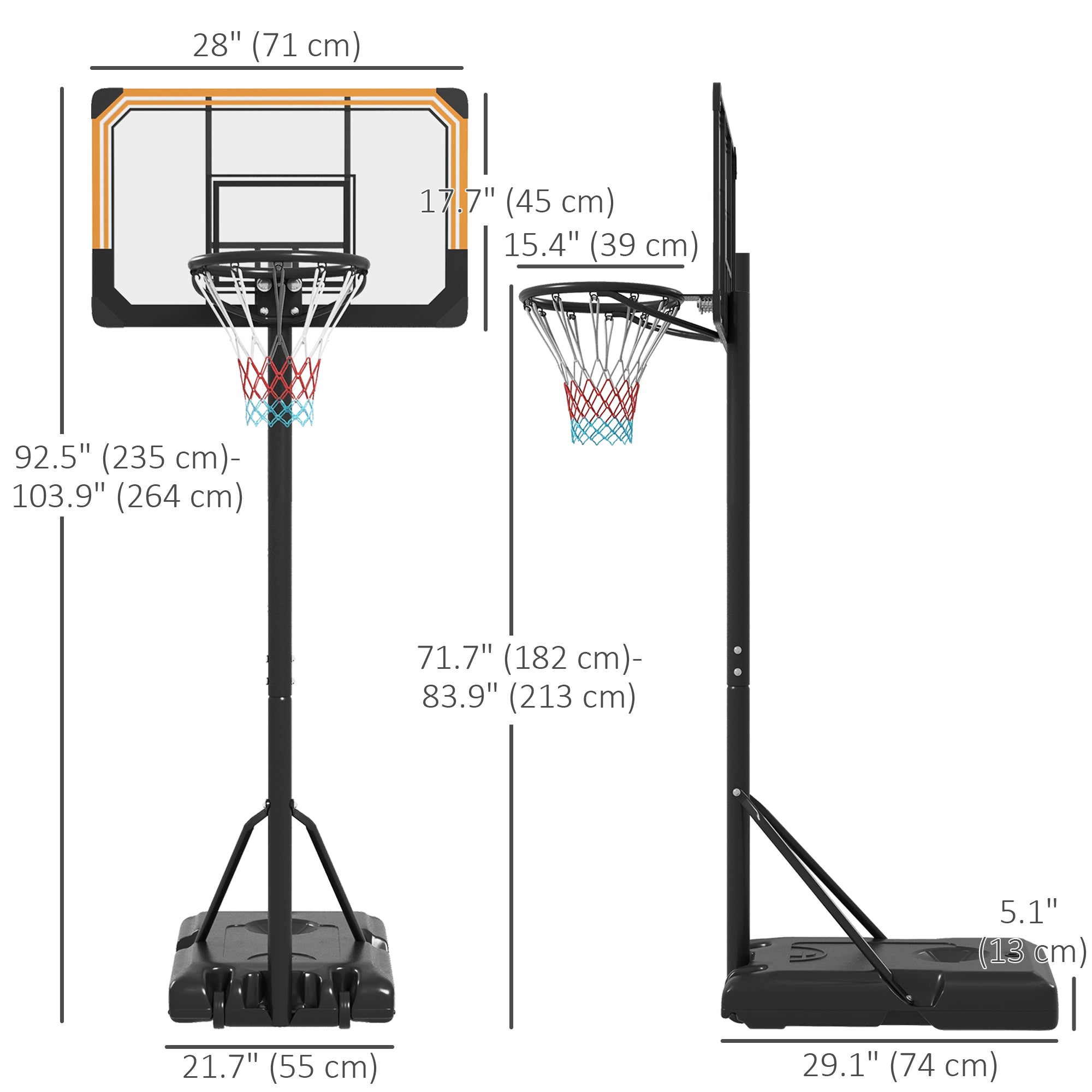 Soozier 6-7ft Basketball Hoop, Freestanding Basketball System with 18" Shatterproof Backboard and Weighted Base