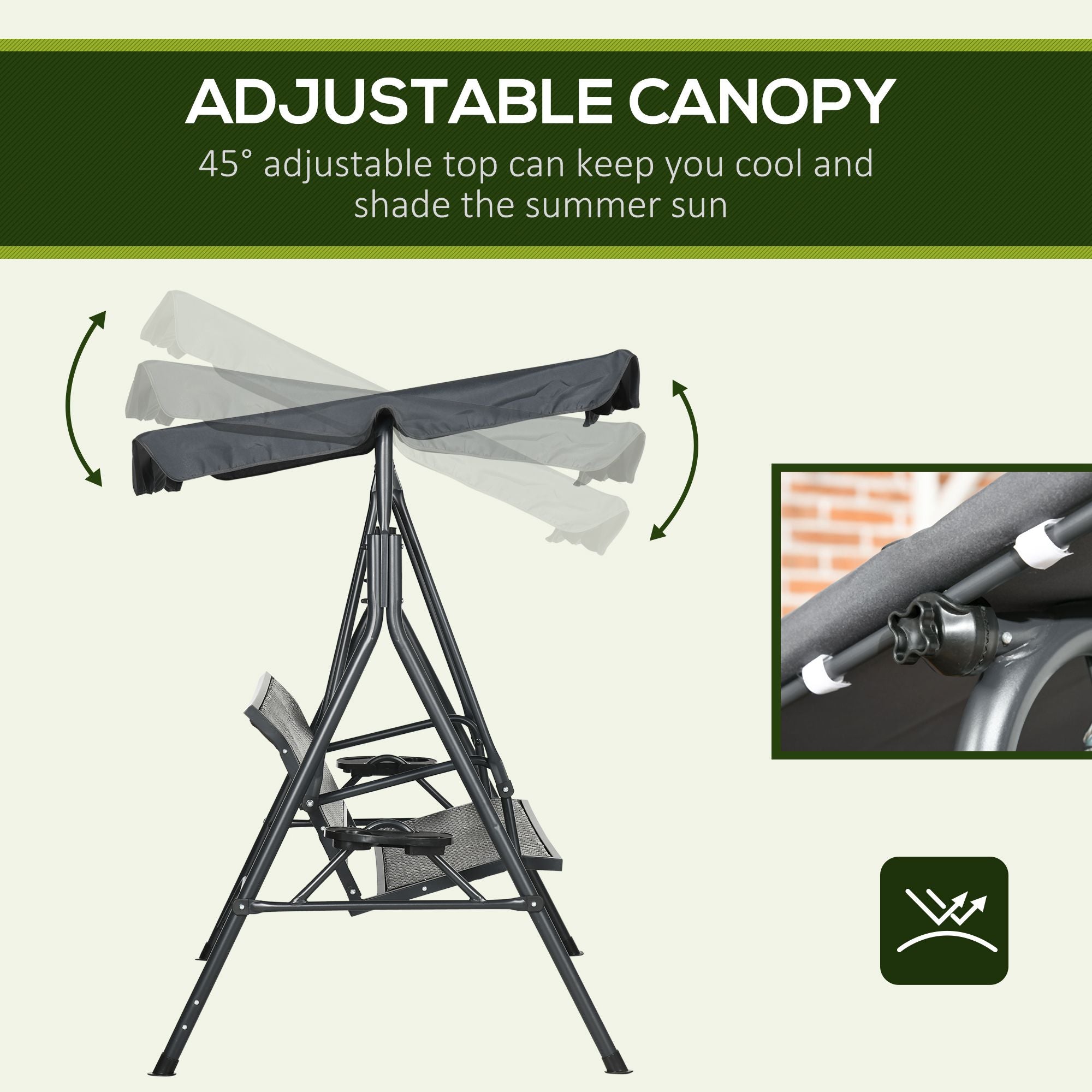 Outsunny 3-Seat Patio Swing Chair, Outdoor Canopy Swing Glider with Adjustable Shade, Rattan Seat and Steel Frame, for Porch, Garden, Poolside, Dark Grey
