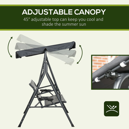 Outsunny 3-Seat Patio Swing Chair, Outdoor Canopy Swing Glider with Adjustable Shade, Rattan Seat and Steel Frame, for Porch, Garden, Poolside, Dark Grey