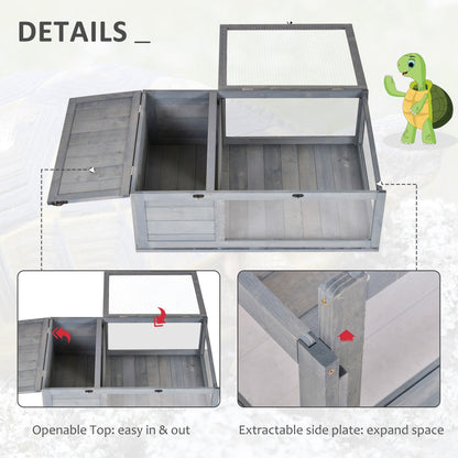 PawHut Wood Tortoise House for Lizards, Geckos, Indoor Outdoor Use, 35.8" x 23.8" x 12.6", Grey