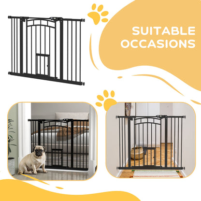 PawHut Auto-Close Pet Gate, Stair Gate with Cat Door, Double Locking for Doorways Hallways Stairs, Fits 29"-39.4" Wide, Black