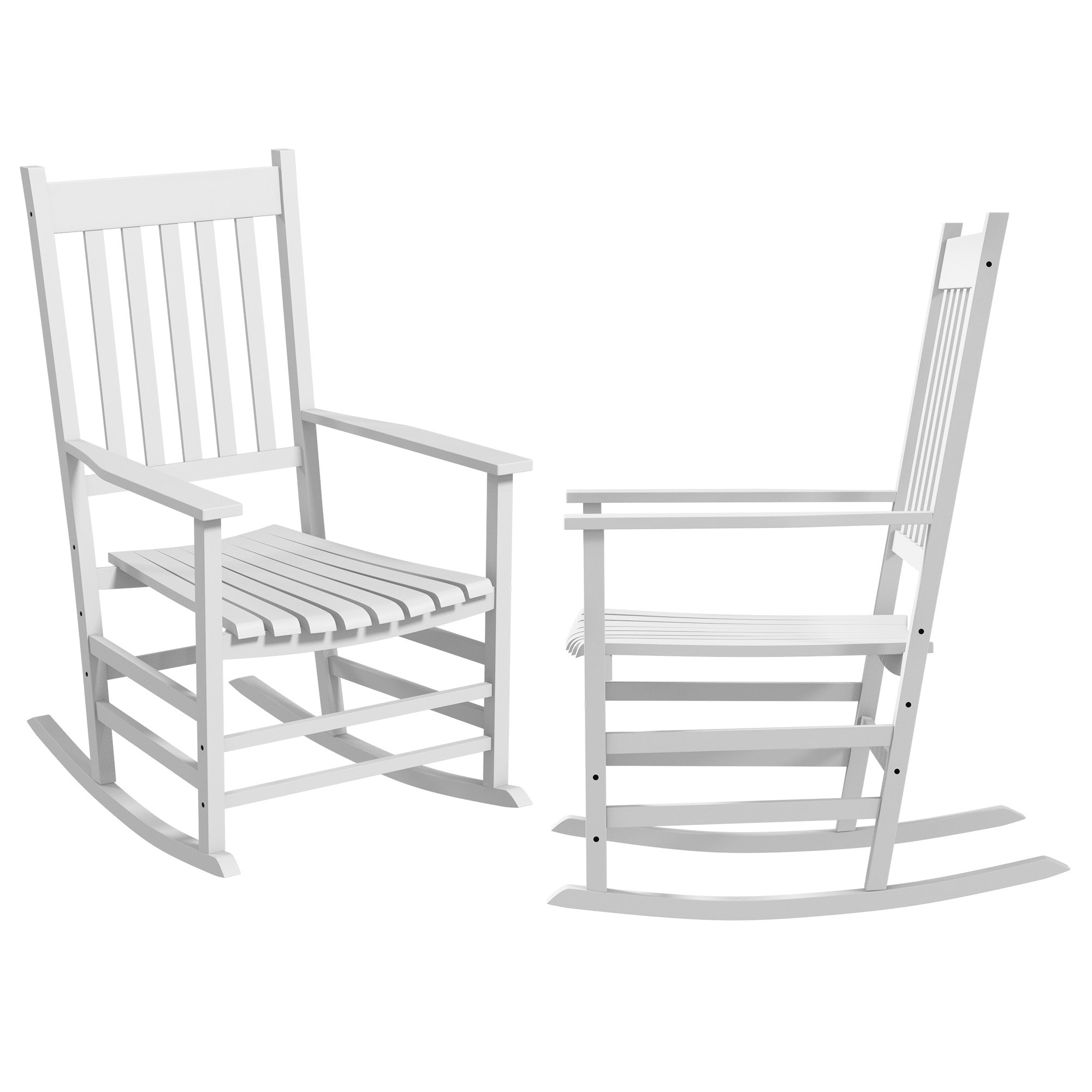 Outsunny Wooden Patio Rocking Chairs Set of 2, Outdoor Rocker Chairs with Wide Armrests, High Back for Garden, Balcony, White
