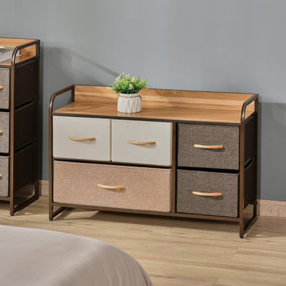 HOMCOM 5-Bin Dresser Storage Tower Cabinet Organizer Unit, Easy Pull Fabric Bins with Metal Frame for Bedroom