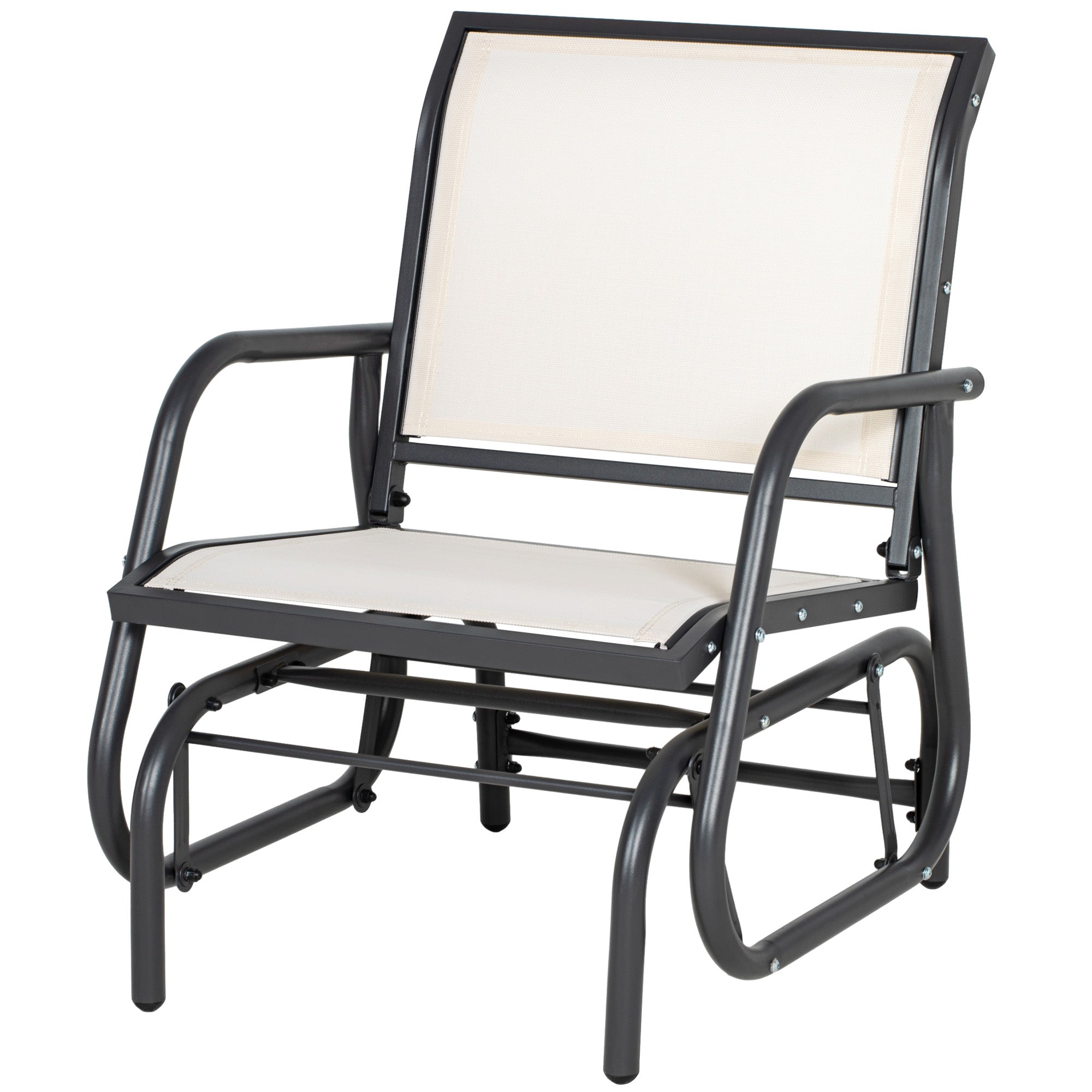 Outsunny Patio Glider with Breathable Mesh Fabric Seat & Backrest, Metal Frame Outdoor Glider Swing Chair with Armrests, Cream