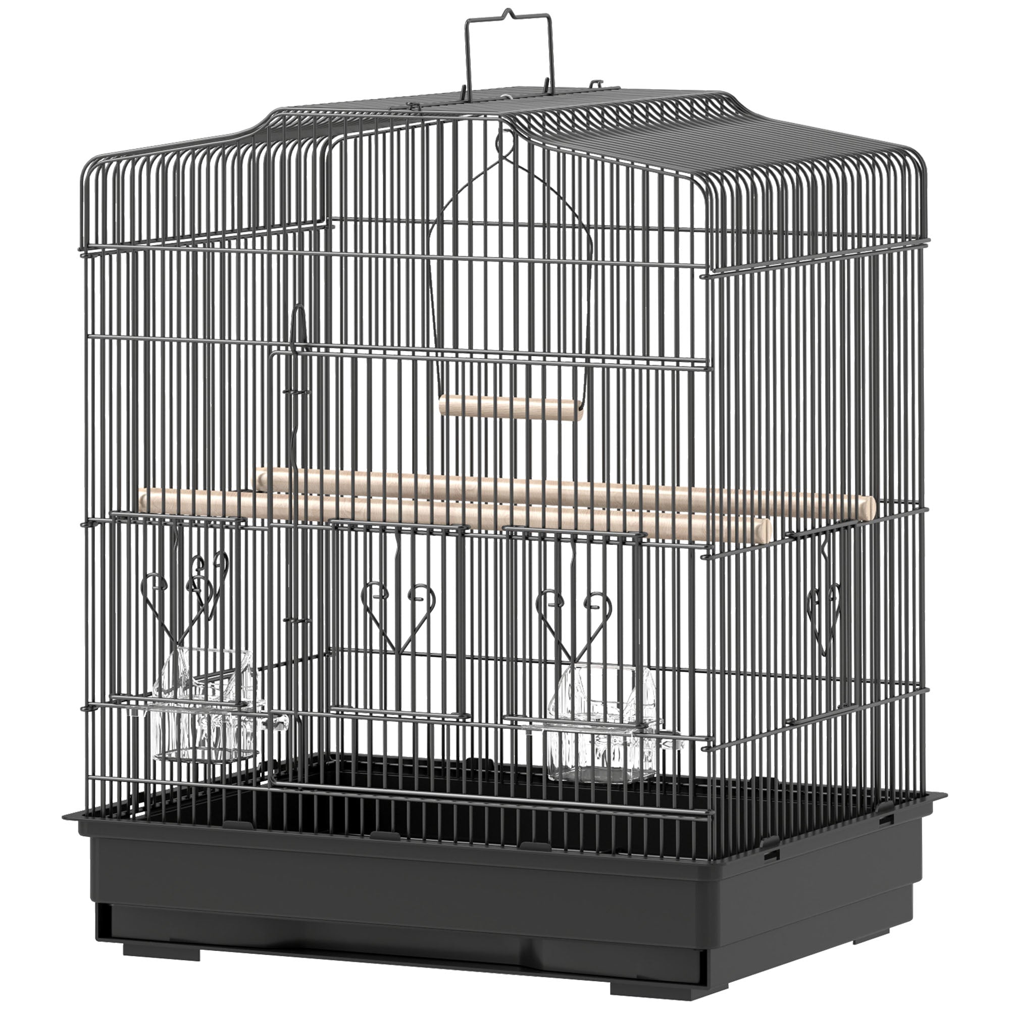 PawHut 23" Bird Cage, Finches Canaries, Parrot Cage with Doors Perches, 2 Feeder Pet Supplies, Black