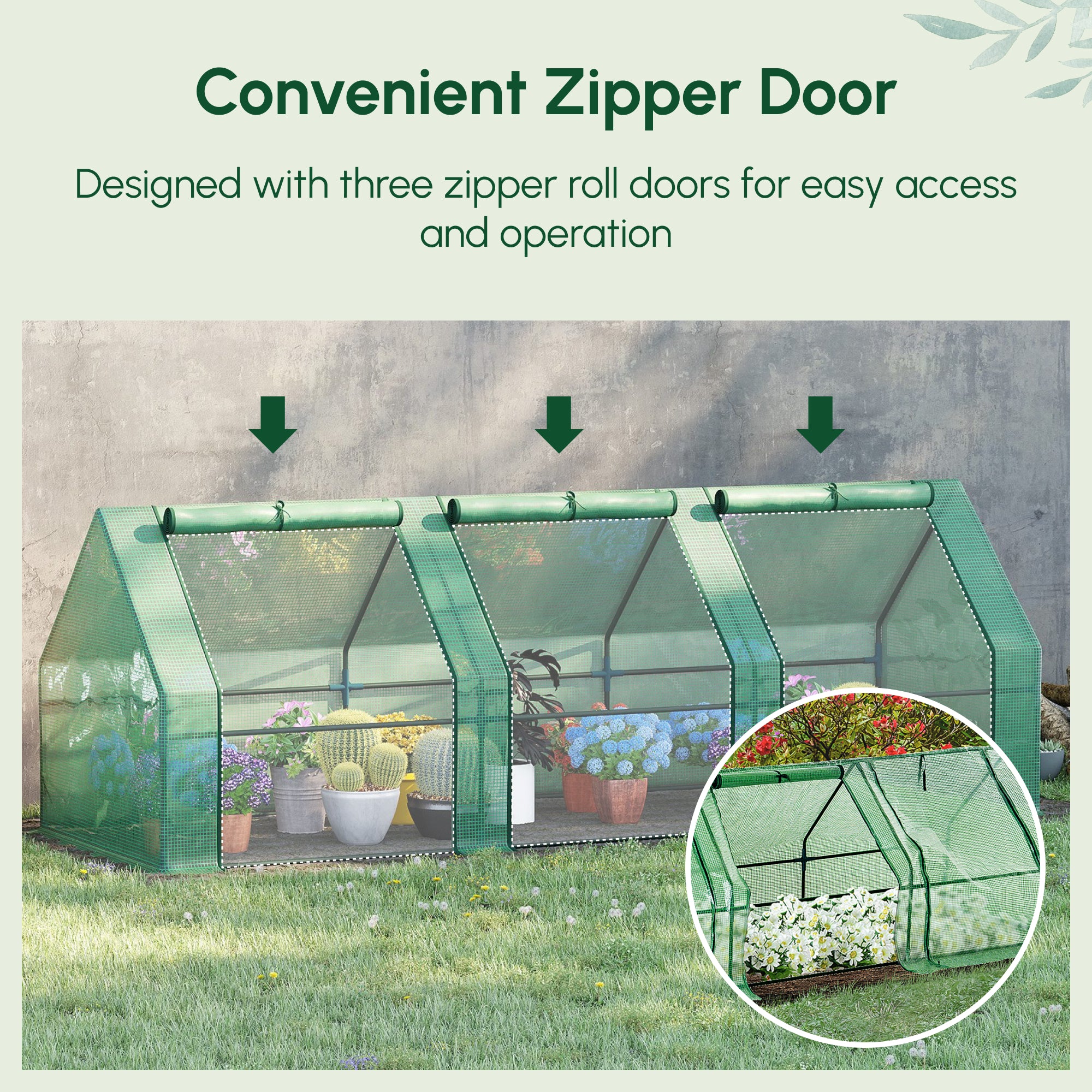 Outsunny 9' x 3' x 3' Portable Mini Greenhouse Tunnel Growing Tent Plants Flower Warm House w/ Zippered Roll-up Doors, PE Cover, Green