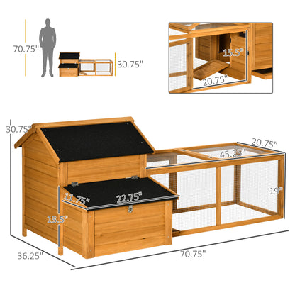 PawHut 2-Tier Chicken Coop, Wooden Hen House, Poultry Habitat Outdoor Backyard with Removable Tray, Nesting Box, Outside Run, Ramp, 71"x36"x31"