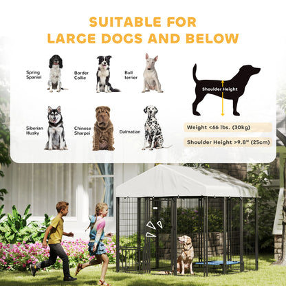 PawHut Outdoor Dog Kennel with Waterproof UV-Resistant Cover, Rotating & 4-Level Adjustable Feeding Bowls, 5.9 x 5.9 x 6 ft