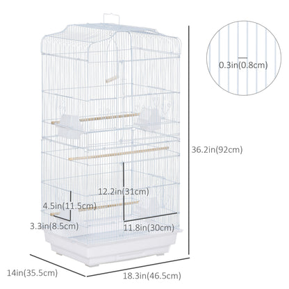 PawHut 36" Bird Cage, Macaw Play House, Cockatoo, Parrot, Finch Flight Cage, 2 Doors, Perch 4 Feeder Pet Supplies, White