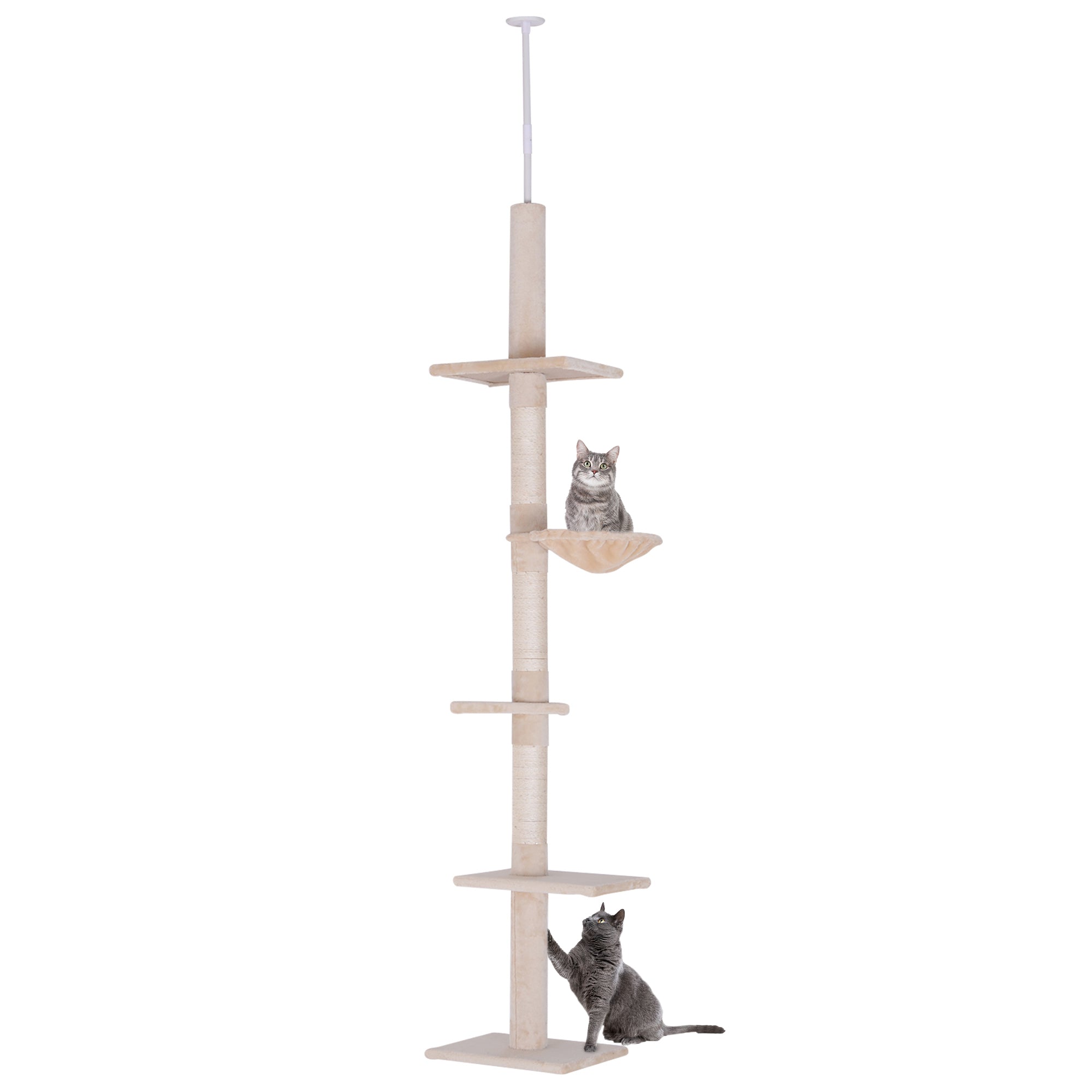 PawHut 8.5ft Cat Climbing Tree 5-Tier Kitty Activity Center with Scratching Post Beige