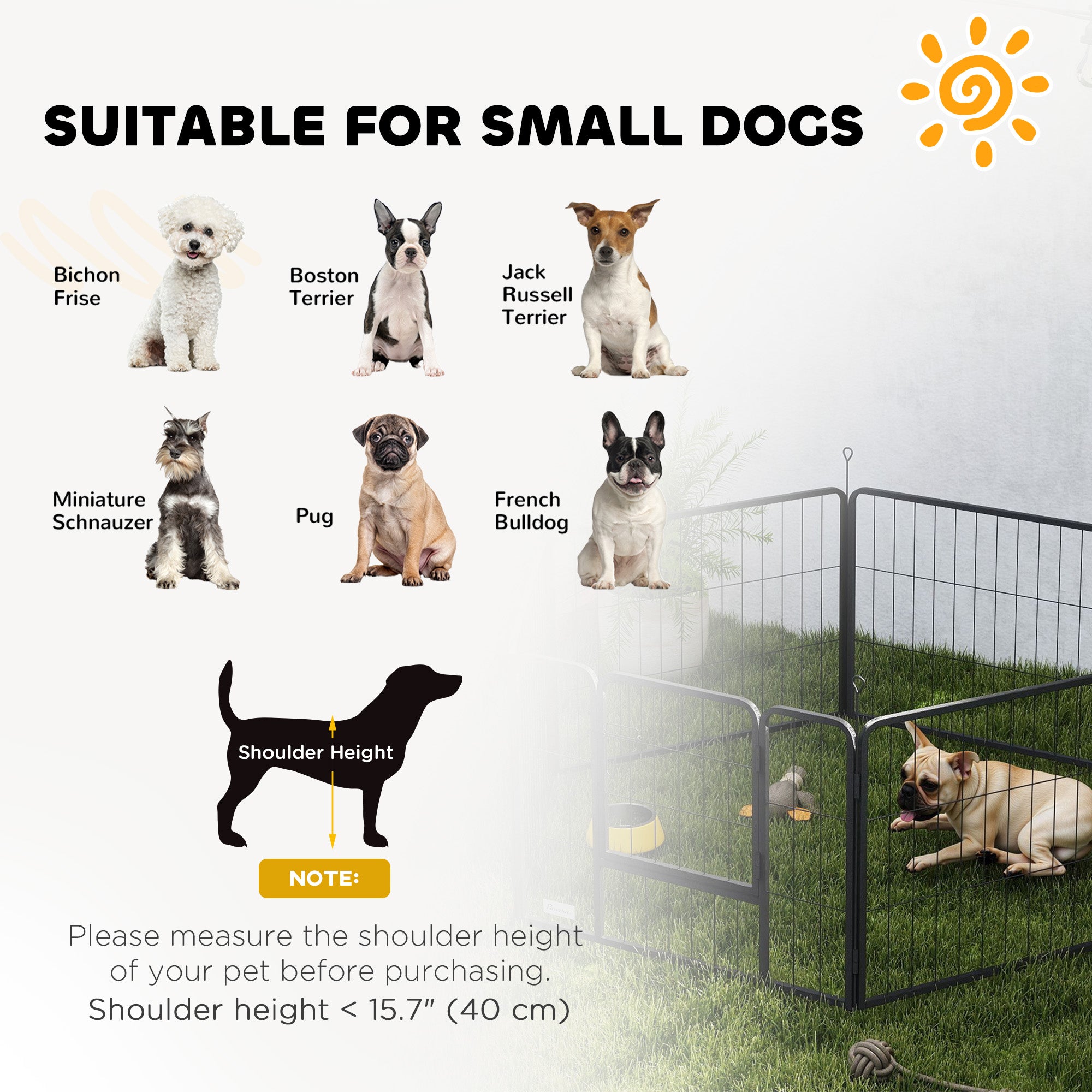 PawHut Heavy Duty Dog Playpen with Door for Small Dogs, 6 Panels, 23.5"H