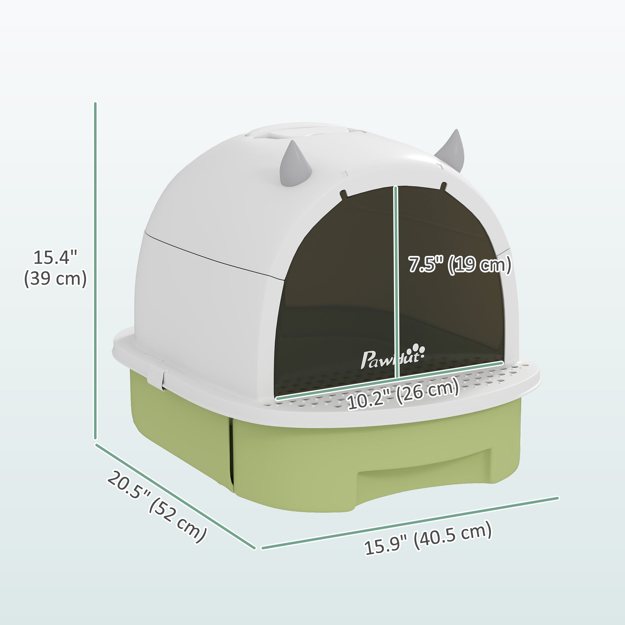 PawHut Cat Litter Box with Lid, Front Door Flap, Scoop, Handle, Easy Clean, for Small and Medium Cats, Green