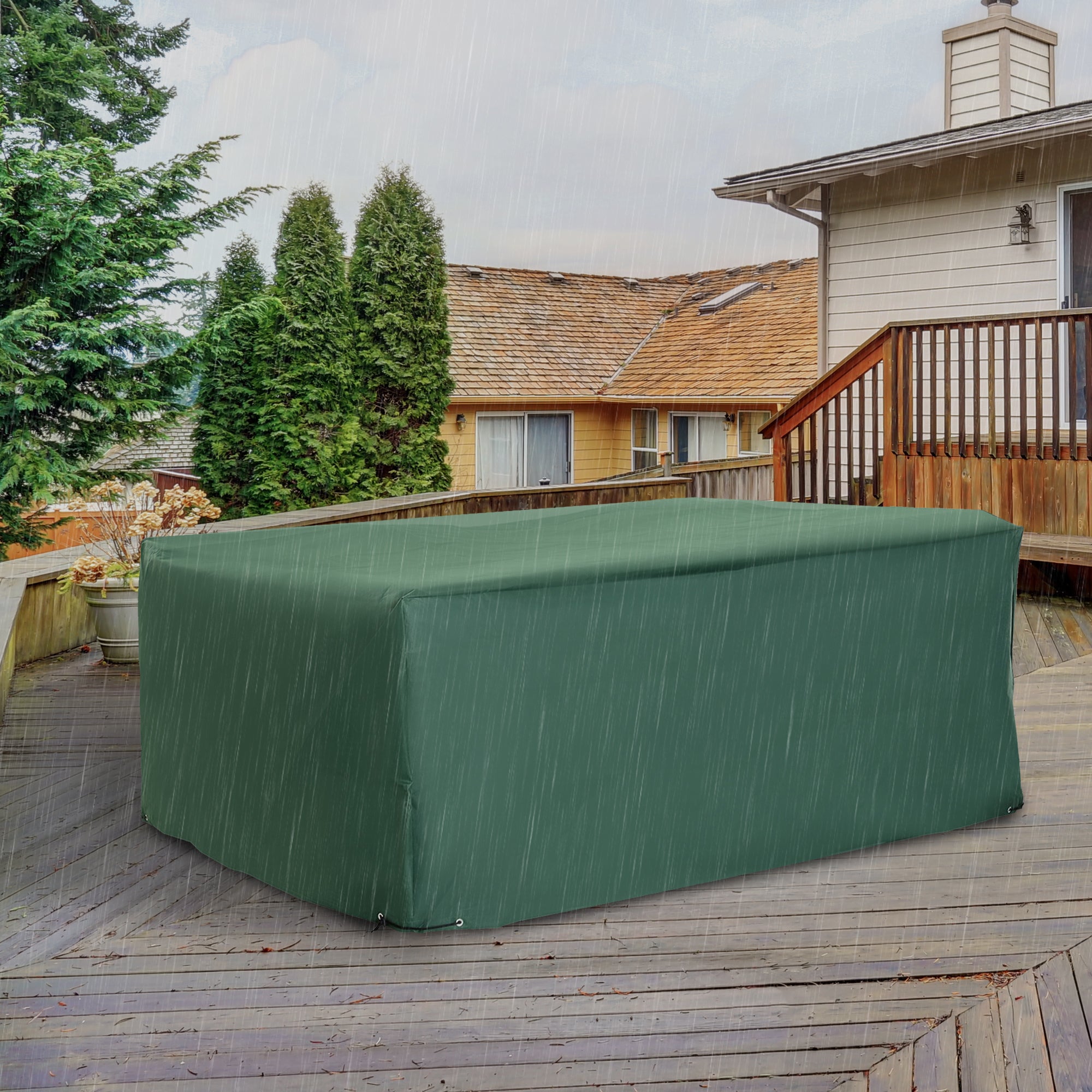 Outsunny Patio Furniture Set Cover Waterproof Garden Outdoor Rattan Wicker UV Rain Protector (Dark Green, 83”x55”)