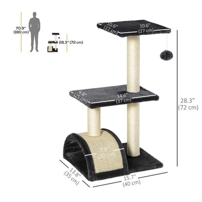 PawHut 28" Cat Tree with Scratching Post, Pad, Toy Ball for Indoor Cats, Grey