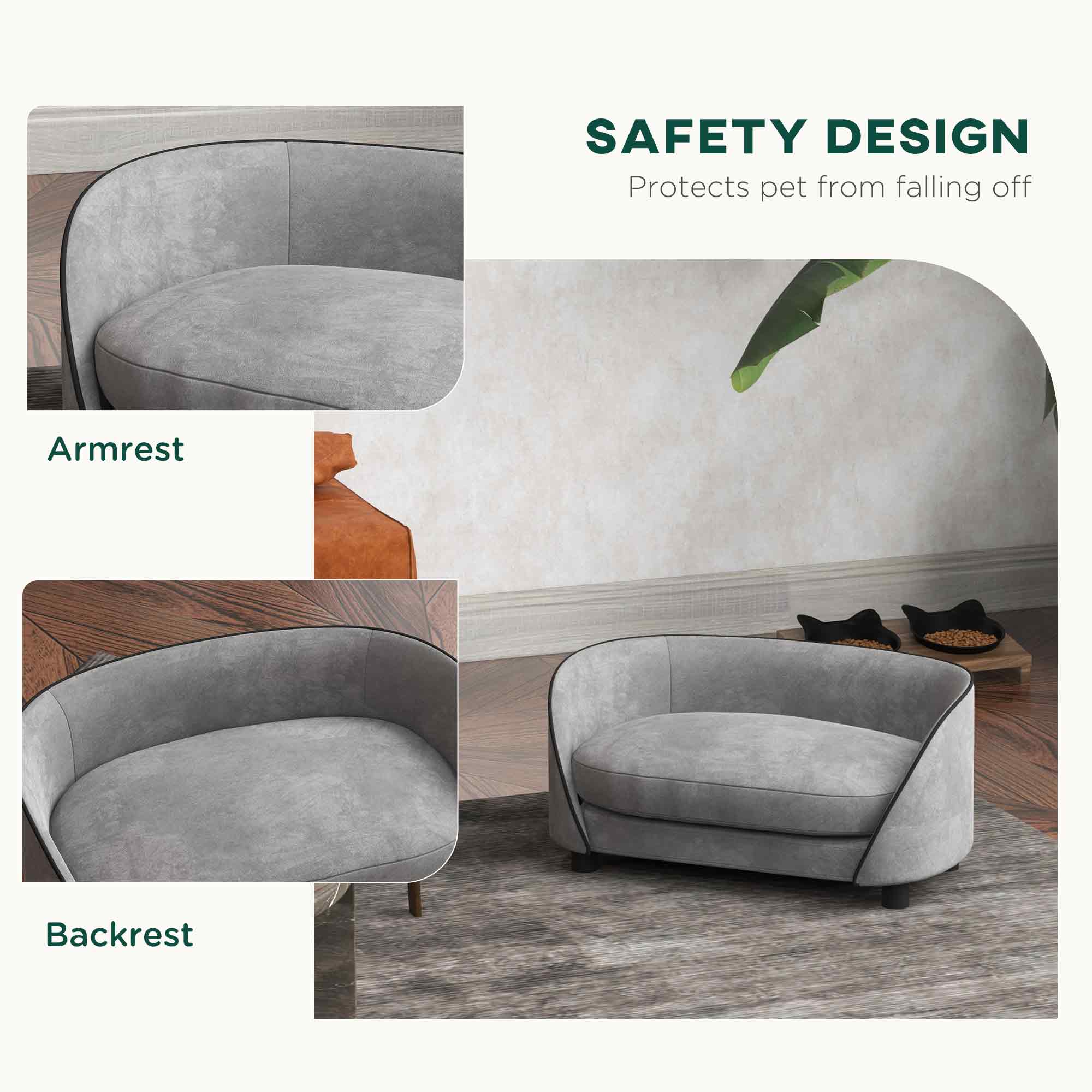 PawHut Pet Sofa Dog Couch for Small to Medium Sized Dogs with Soft Cushion, Removable Washable Cover, Velvet Touch, Grey