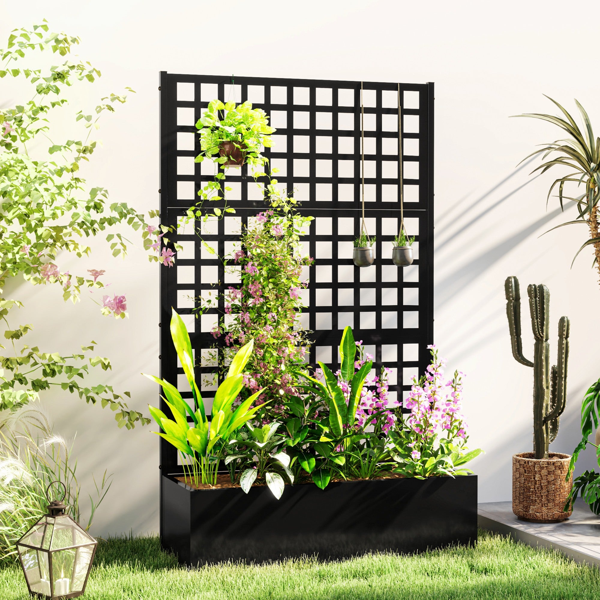 Outsunny Galvanized Raised Garden Bed Planter Box with Trellis for Climbing Plants, Vegetable, Vines, 43" x 16" x 70"
