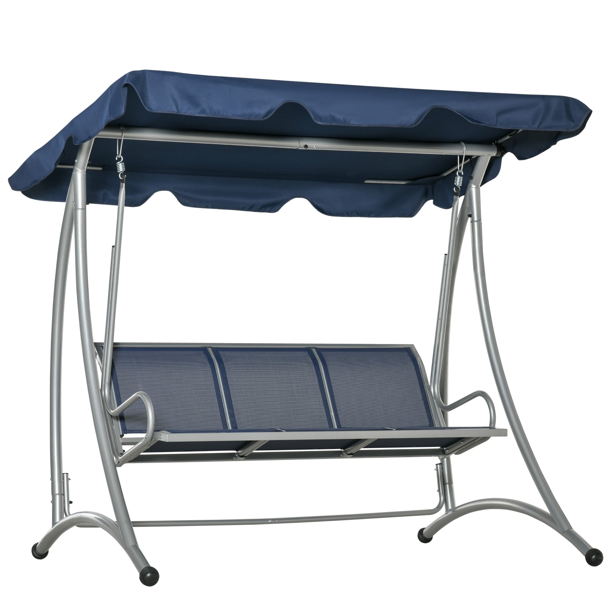 Outsunny 3-Seater Outdoor Swing Chair Bench with Adjustable Canopy, Dark Blue