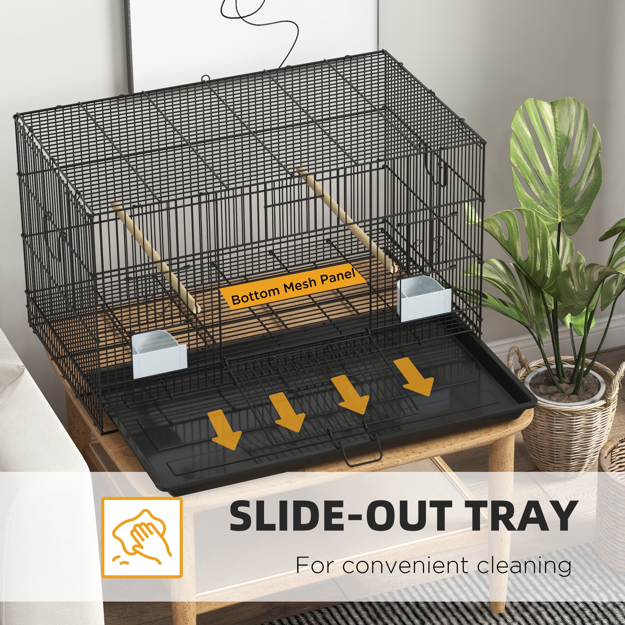 PawHut Birdcage for Canaries, Lovebirds Finches, Budgie Cage with Removable Tray, Bottom Mesh Panel, Wooden Perches, Swing, Ramp, Food Containers, 30" L x 18" W x 18" H