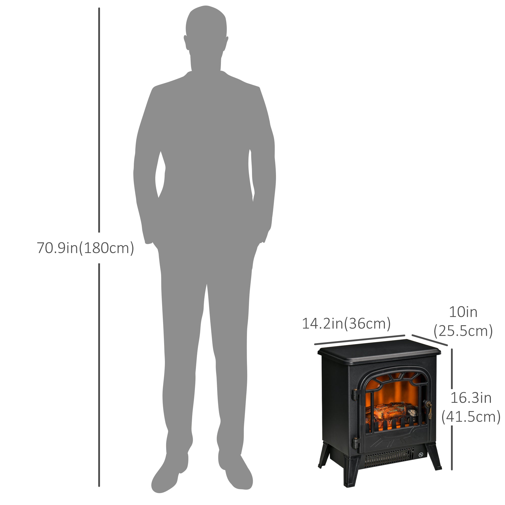 HOMCOM Freestanding Electric Fireplace Stove Heater with Realistic Flame Effect, Overheat Protection, 750W/1500W, Black
