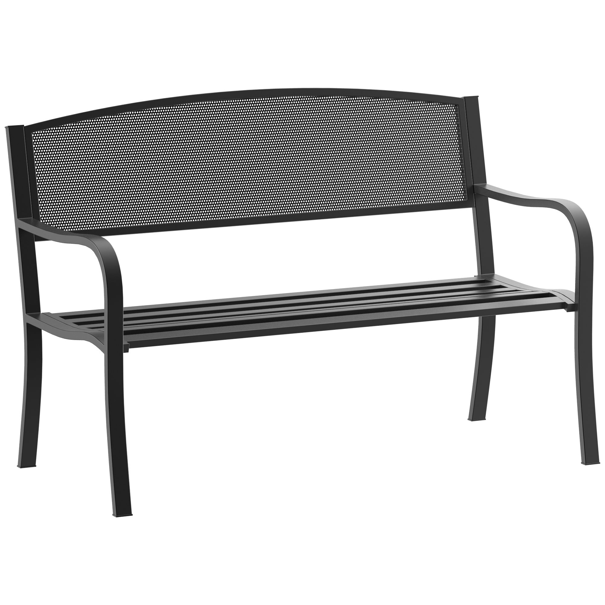Outsunny 50" Steel Garden Bench Outdoor Patio 2-Person Park Seat Yard Furniture Loveseat Black