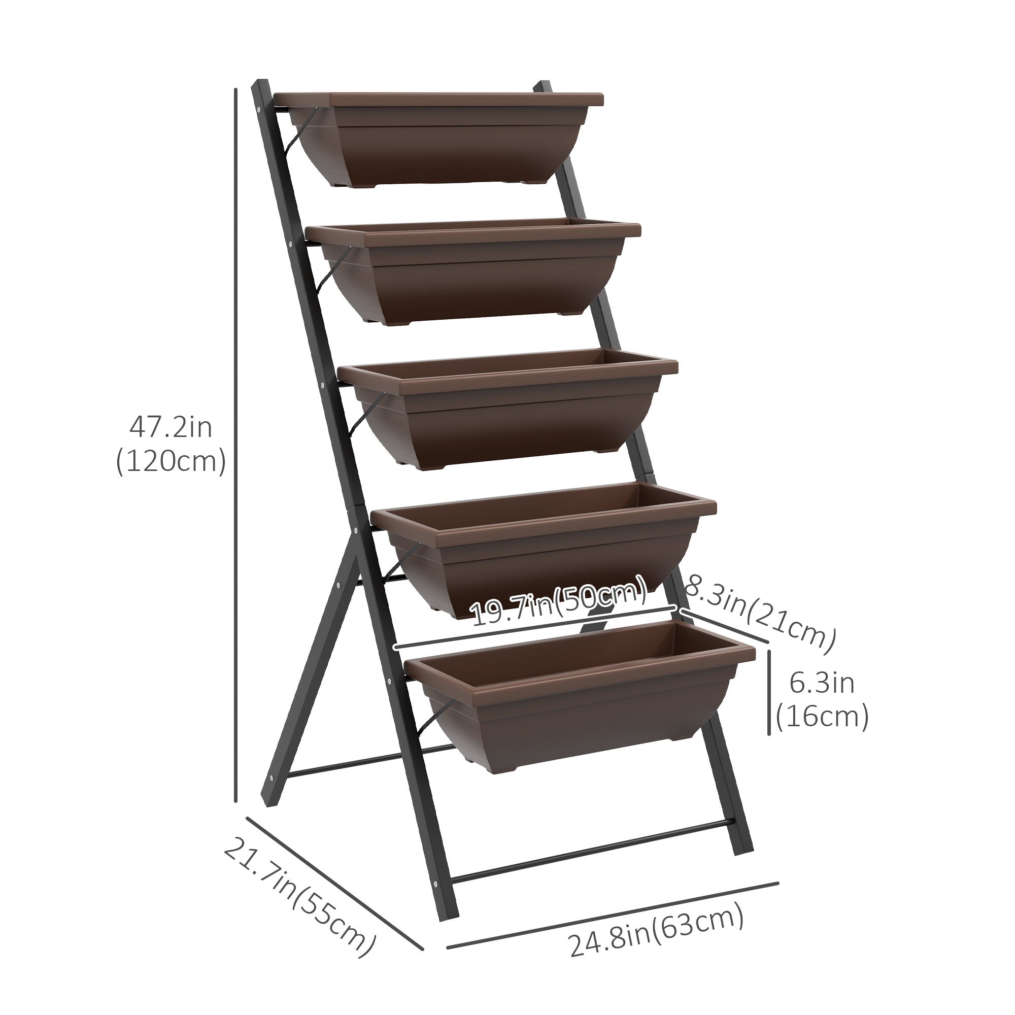 Outsunny 5-Tier Raised Garden Bed with 5 Planter Box, Outdoor Plant Stand Grow Containers with Leaking Holes, Brown