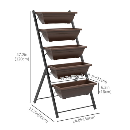 Outsunny 5-Tier Raised Garden Bed with 5 Planter Box, Outdoor Plant Stand Grow Containers with Leaking Holes, Brown