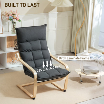HOMCOM Modern Armchair, Upholstered Accent Chair with Curved Leg and Arm, Leisure Lounge Chair for Living Room, Dark Grey