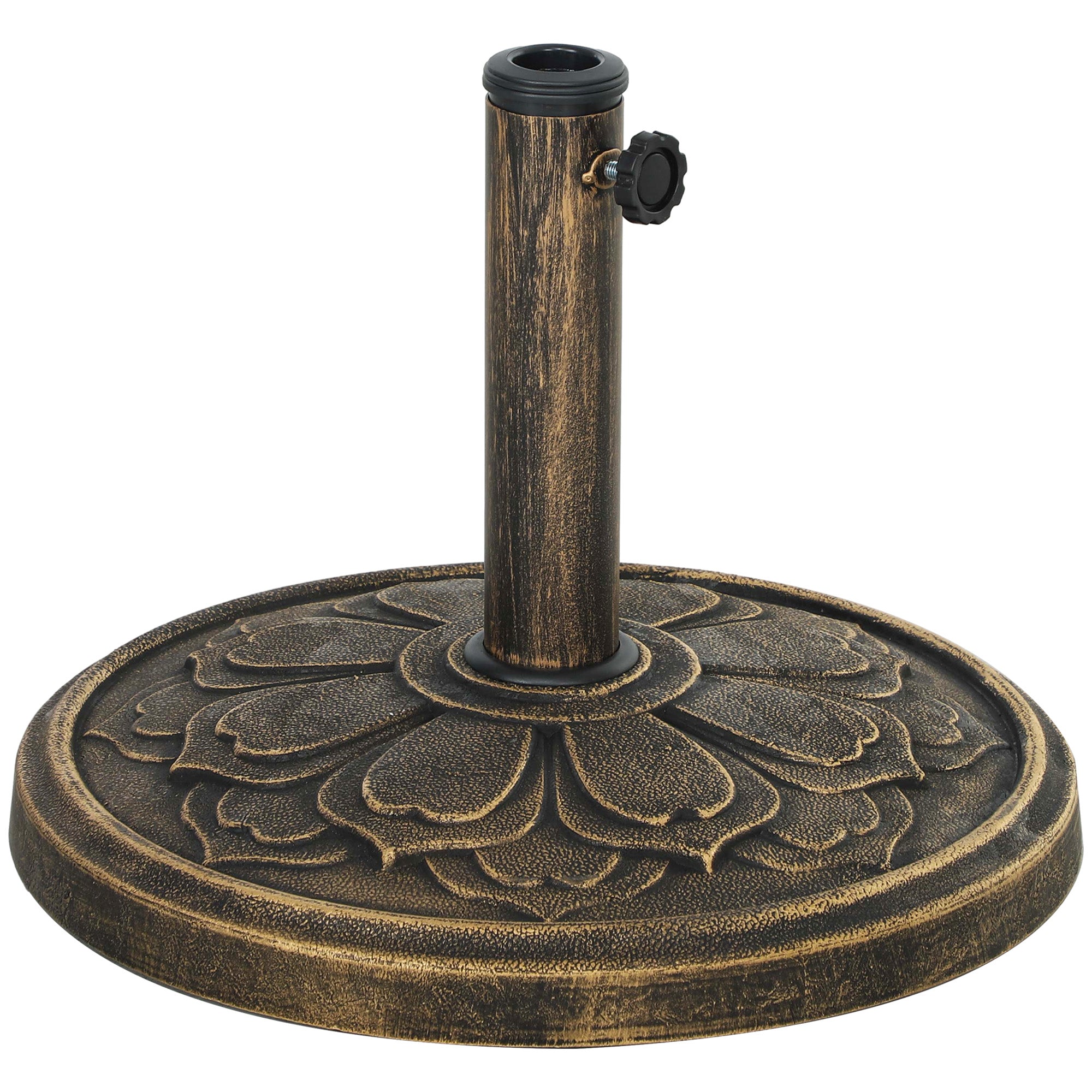 Outsunny Round Patio Umbrella Base, 26 lbs Resin Umbrella Stand Base, Outdoor Umbrella Stand for 1.3"/1.5"/1.9" Umbrella Poles for Outdoor, Lawn, Poolside, Bronze
