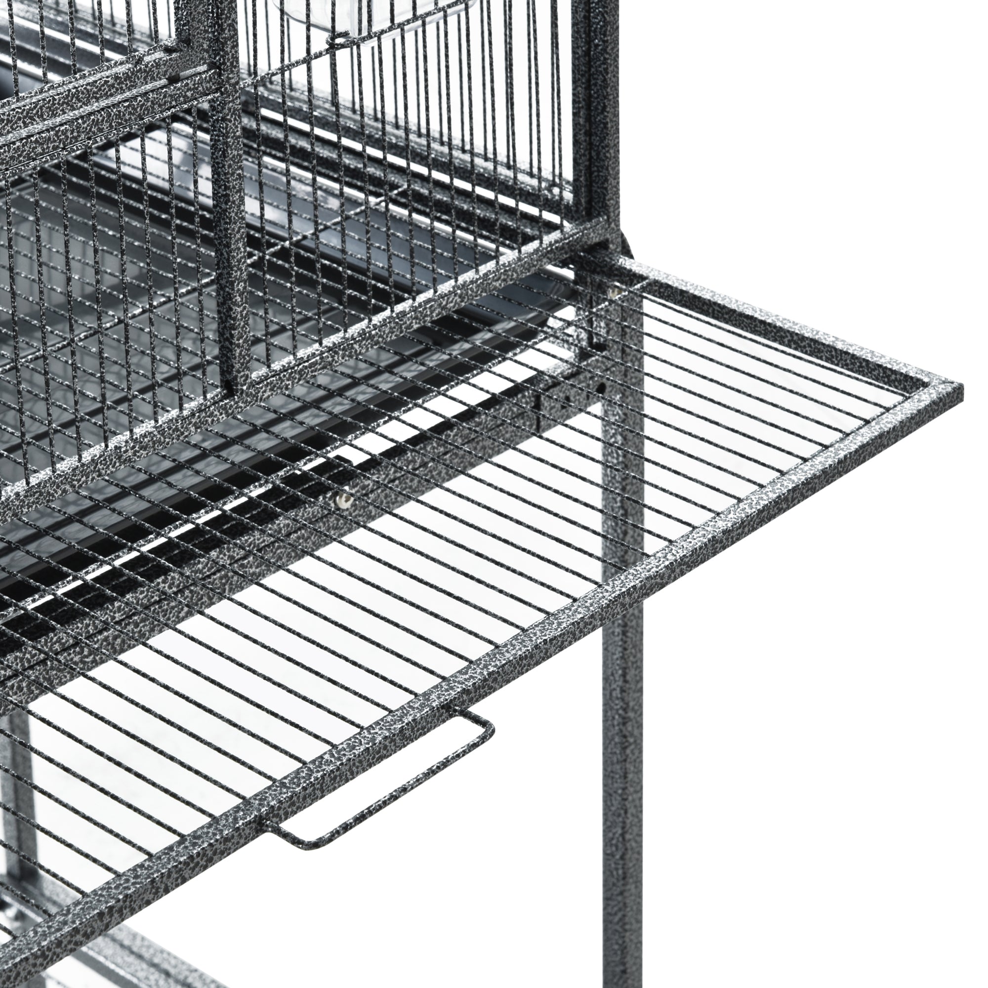 PawHut 30'' Large Rolling Metal Bird Cage Bird House with Detachable Rolling Stand, Storage Shelf, Wood Perch Food Container - Black