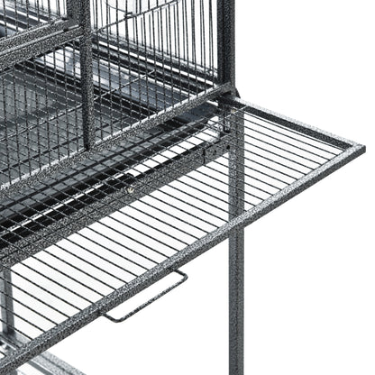 PawHut 30'' Large Rolling Metal Bird Cage Bird House with Detachable Rolling Stand, Storage Shelf, Wood Perch Food Container - Black