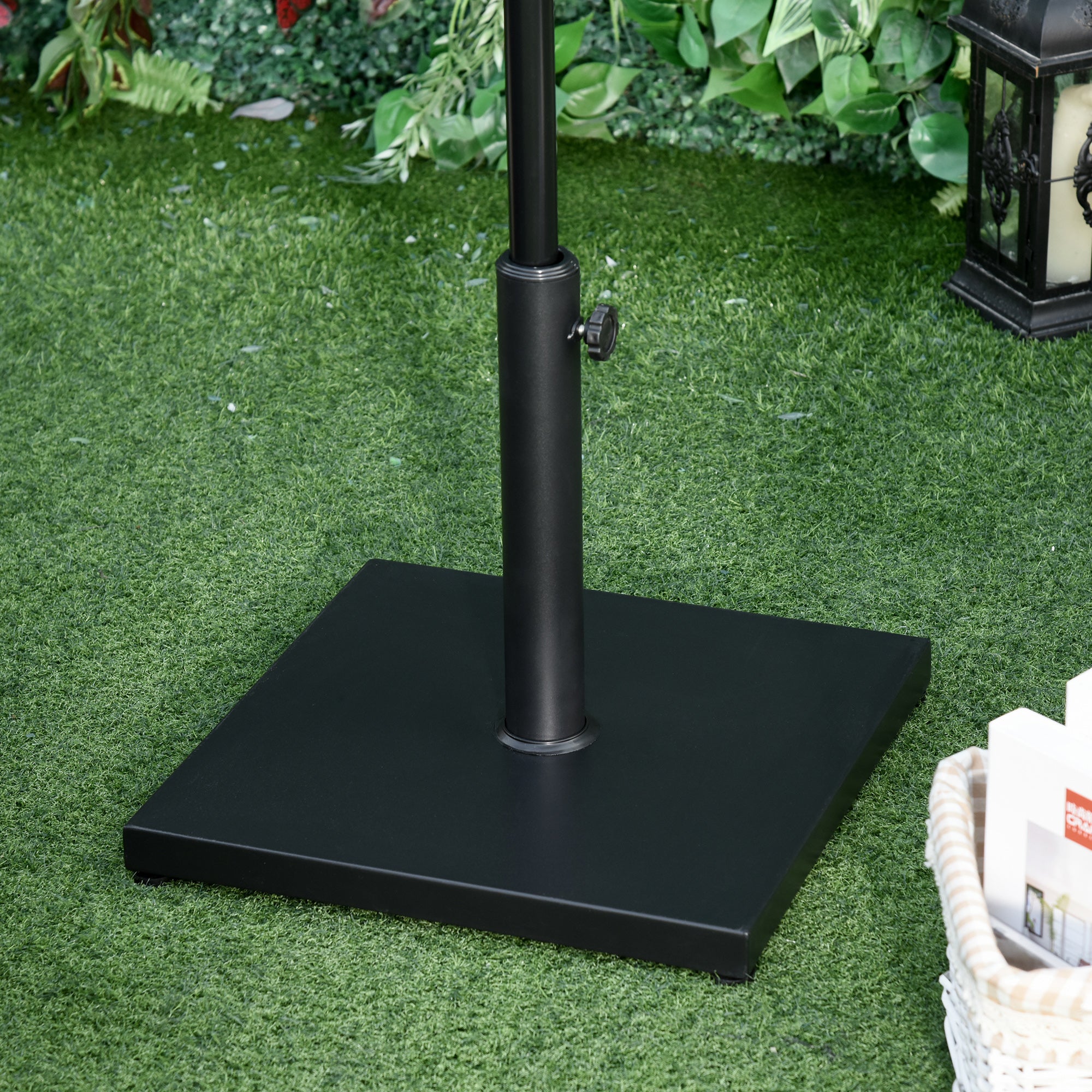 Outsunny 40 lbs Steel Square Parasol Stand Base w/ Adjustable Knob Umbrella Stand Garden Patio Outdoor Home, Black