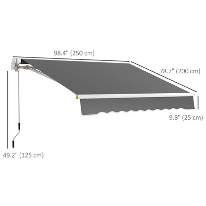 Outsunny 8' x 6.5' Manual Retractable Awning with LED Lights, Aluminum Sun Canopies for Patio Door Window, Dark Grey
