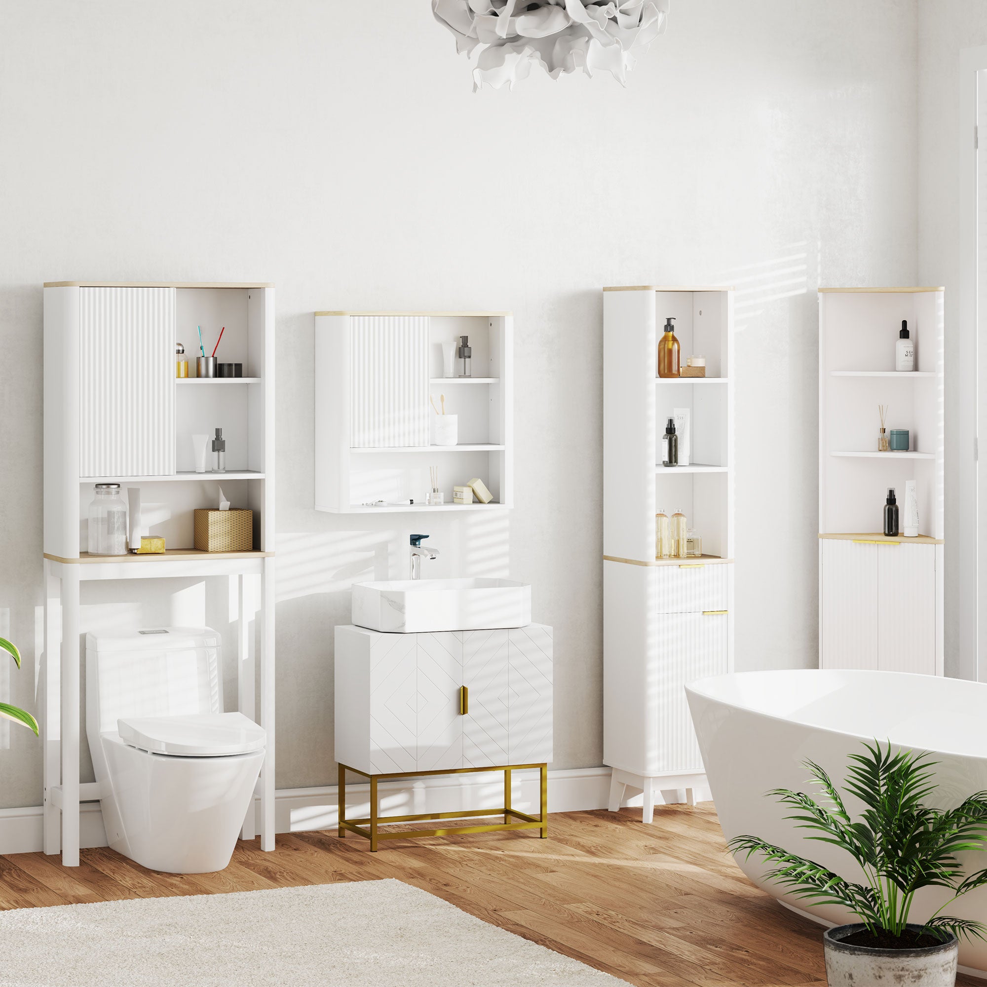 HOMCOM Over The Toilet Storage Cabinet, Bathroom Space Saver Cabinet with Adjustable Shelf, Bathroom Organizer, White