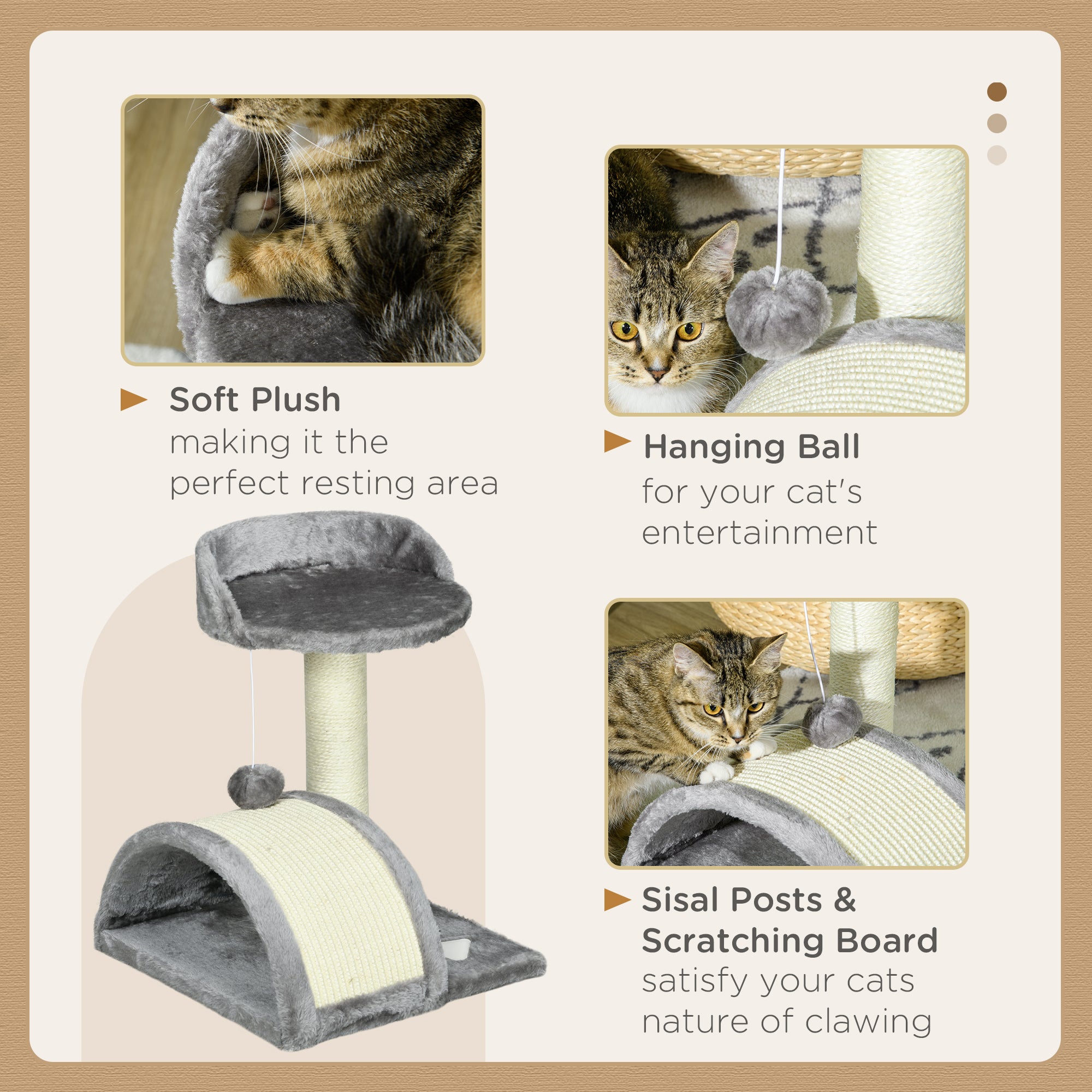 PawHut 17" Cat Scratching Tree Kitty House Kitten Activity Centre Pet Bed Post Furniture with Hanging Toy (Grey)