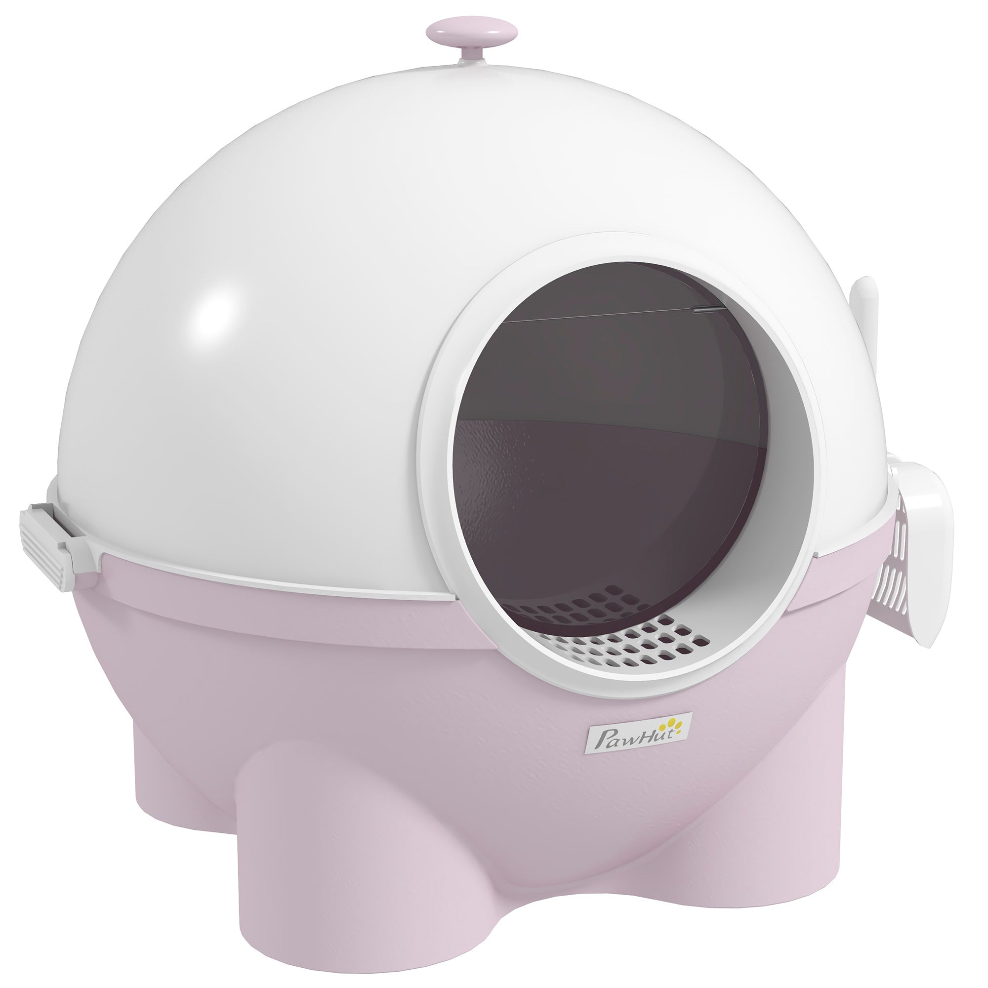 PawHut Enclosed Cat Litter Box, Large Kitty Litter Box with Lid, Scoop, Leaking Sand Pedal, Top Handle, Pink