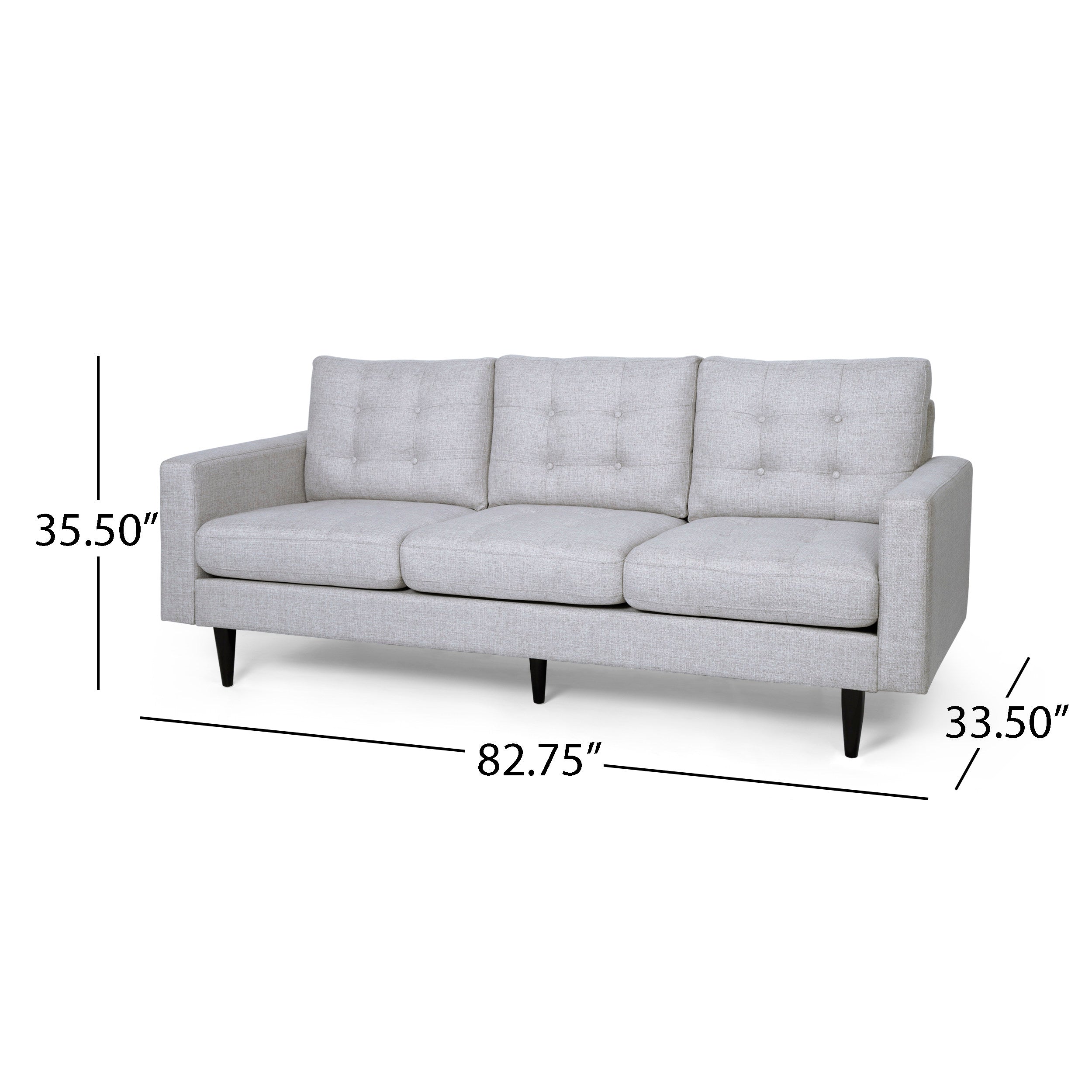 3-Seater Sofa with Button Tufted Waffle Stitch, Rubberwood Legs, 83" L x 33.5" W x 35.5" H