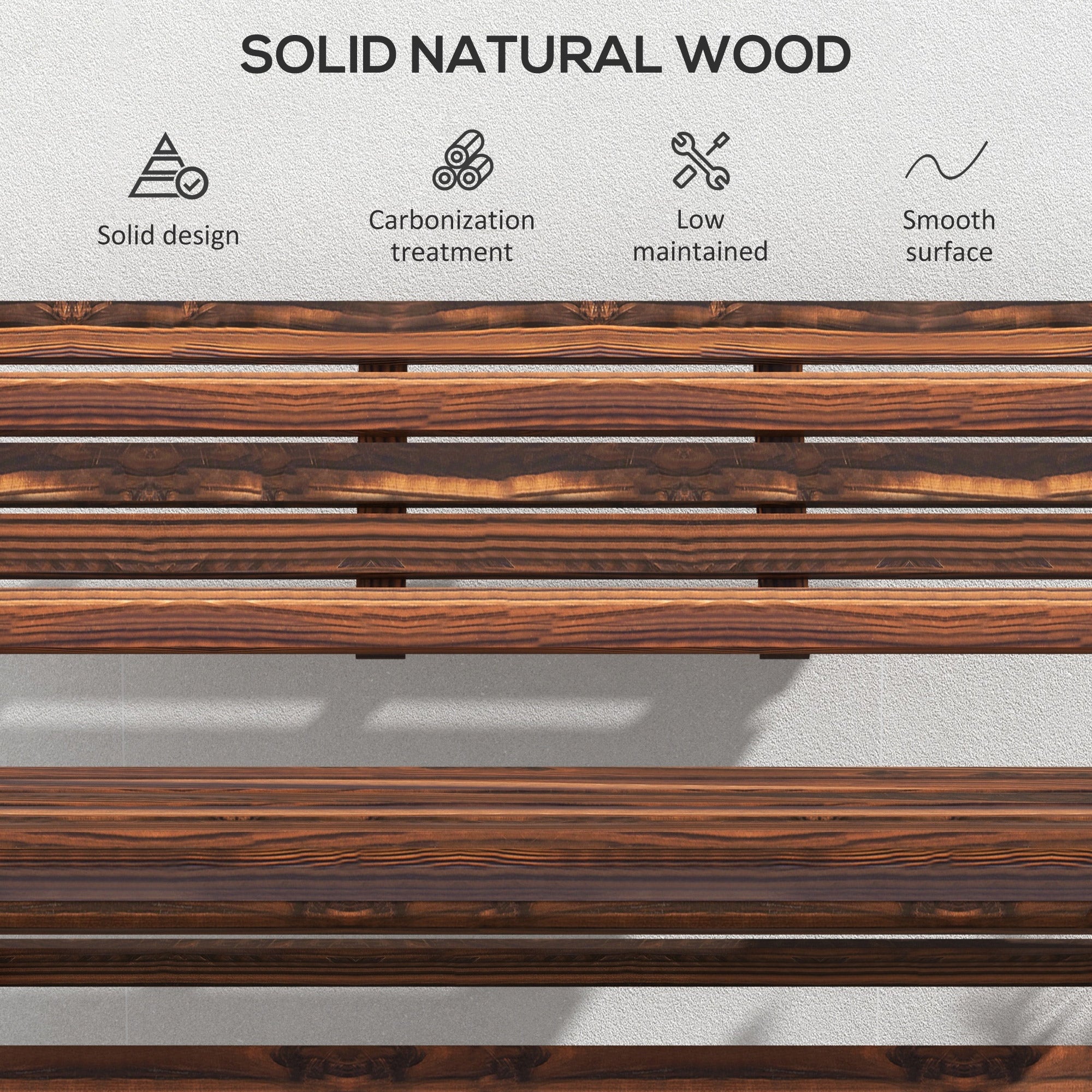 Outsunny 2-Seater Wooden Outdoor Bench, Foldable Garden Bench with Slatted Backrest and Seat, Patio Loveseat, Carbonised Finish