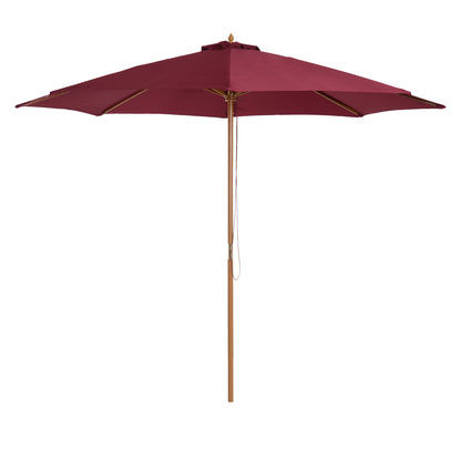 Outsunny 10' x 8' Bamboo Wooden Round Market Patio Sun Umbrella Garden Parasol Outdoor Sunshade Canopy, Wine Red