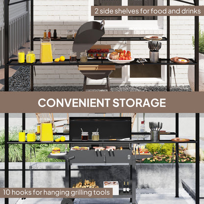 Outsunny 8' x 5' Hardtop Grill Gazebo, Outdoor BBQ Gazebo with PC Board Roof, BBQ Canopy Gazebo with 2 Side Shelves and 10 Hooks