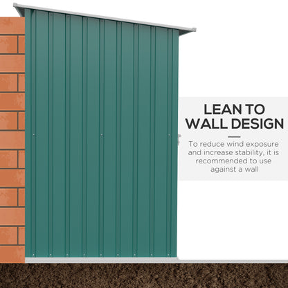 Outsunny 3.3' x 3.4' Lean-to Garden Storage Shed, Outdoor Galvanized Steel Tool House with Lockable Door for Patio Green