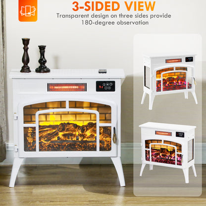 HOMCOM Electric Fireplace Stove, Infrared Fireplace Heater with Realistic Flame, Adjustable Temperature, 1500W, White