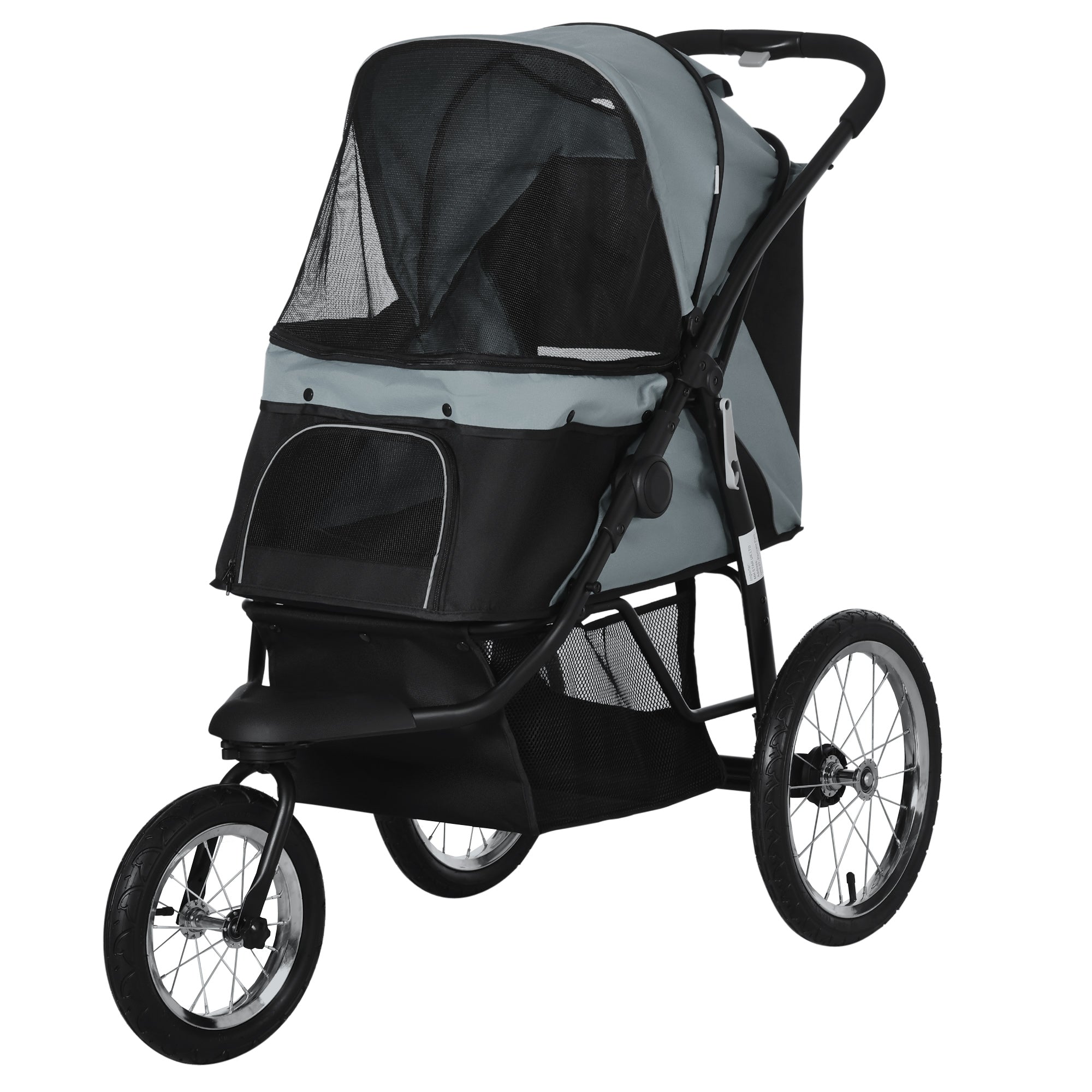 PawHut 3 Big Wheels Pet Stroller for Small, Medium Dogs, Cat Stroller Travel Folding Carrier with Adjustable Canopy, Black