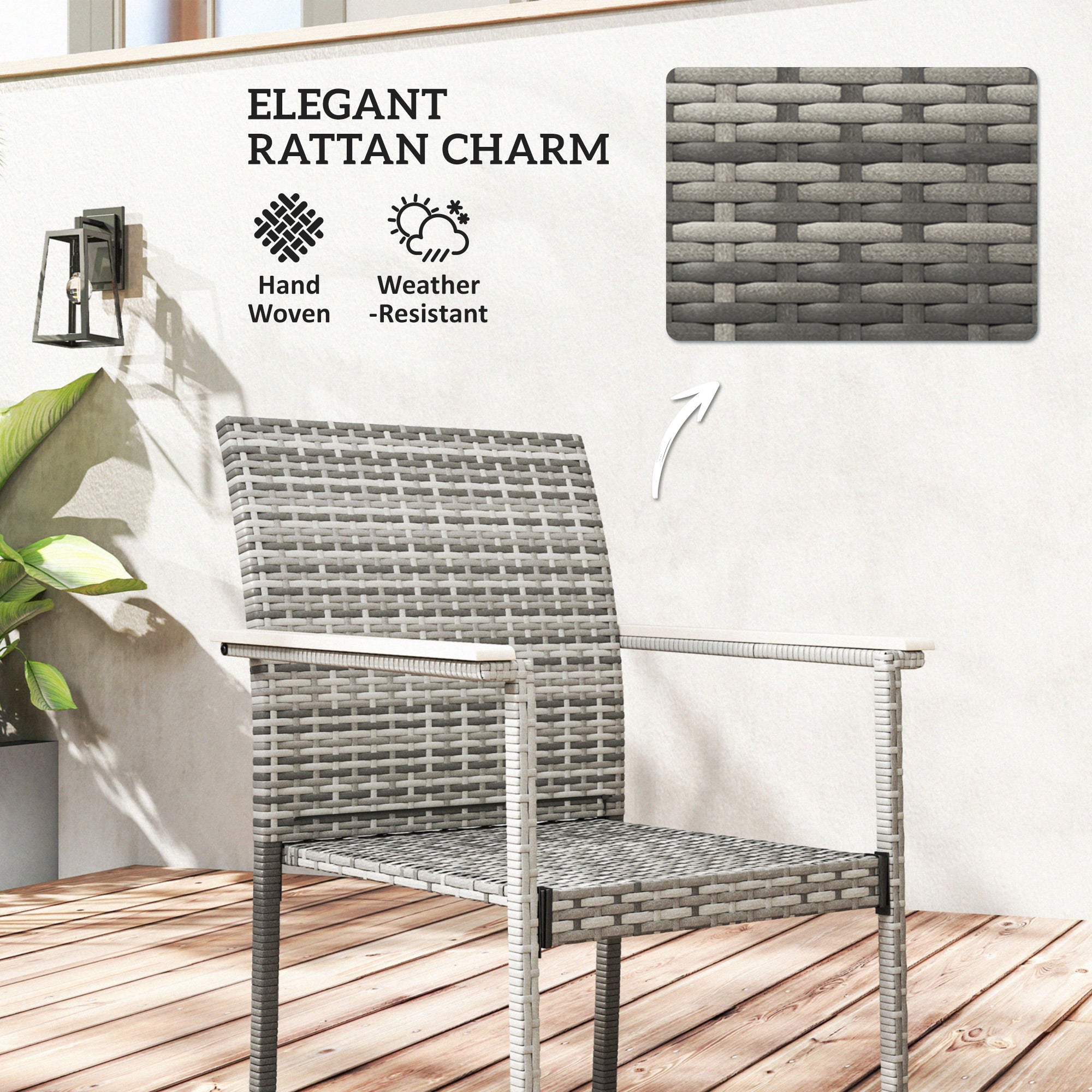 Outsunny 5 Pieces Wicker Outdoor Furniture Set, Rattan Patio Dining Set with Cushions, Umbrella Hole for Garden Backyard, Grey