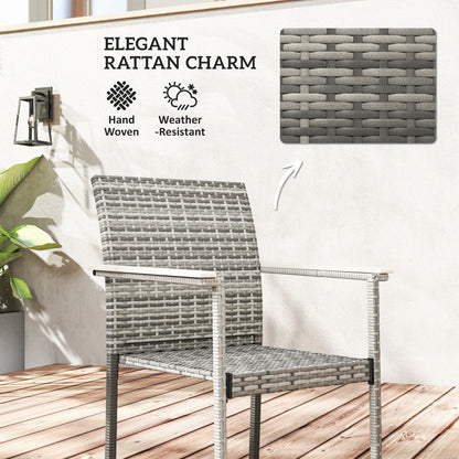 Outsunny 5 Pieces Wicker Outdoor Furniture Set, Rattan Patio Dining Set with Cushions, Umbrella Hole for Garden Backyard, Grey