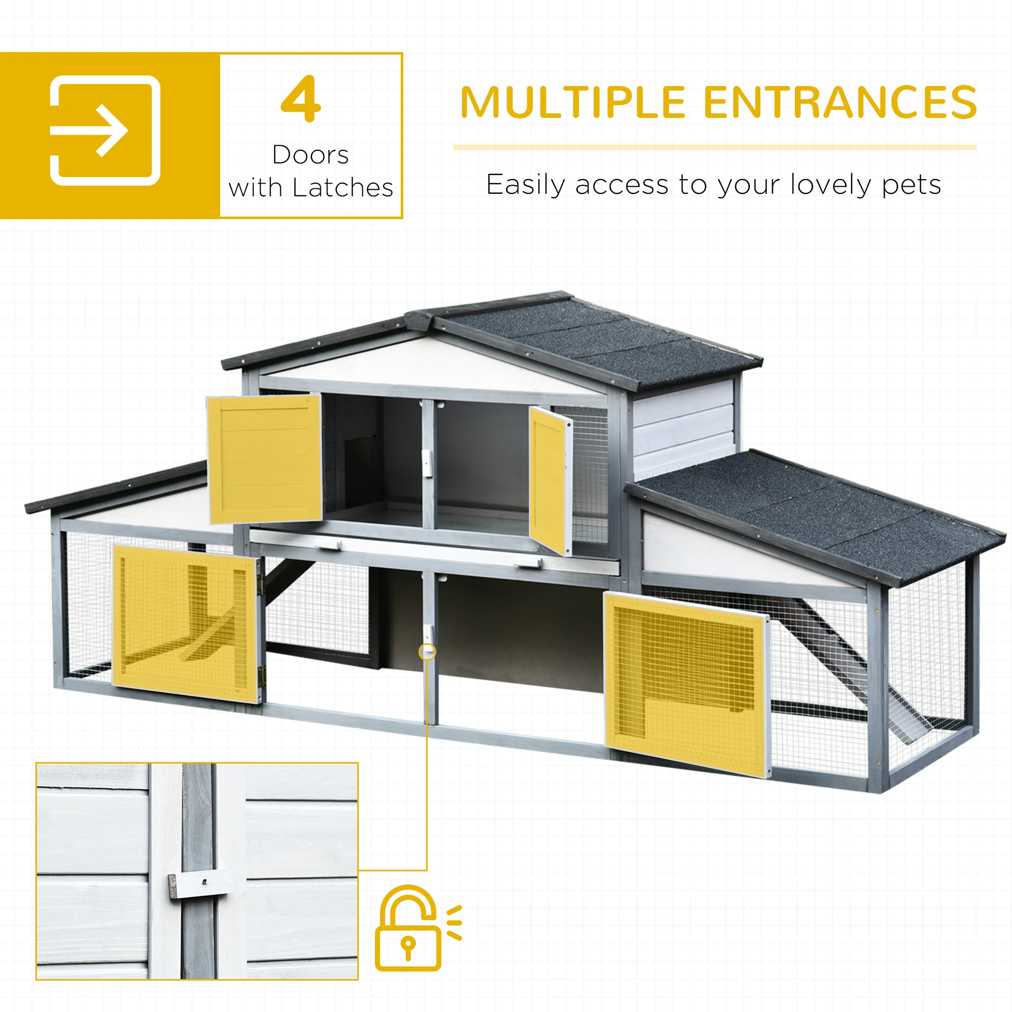 PawHut Deluxe Large Rabbit Hutch Small Animal House Portable Large Outdoor with Run Box, Grey